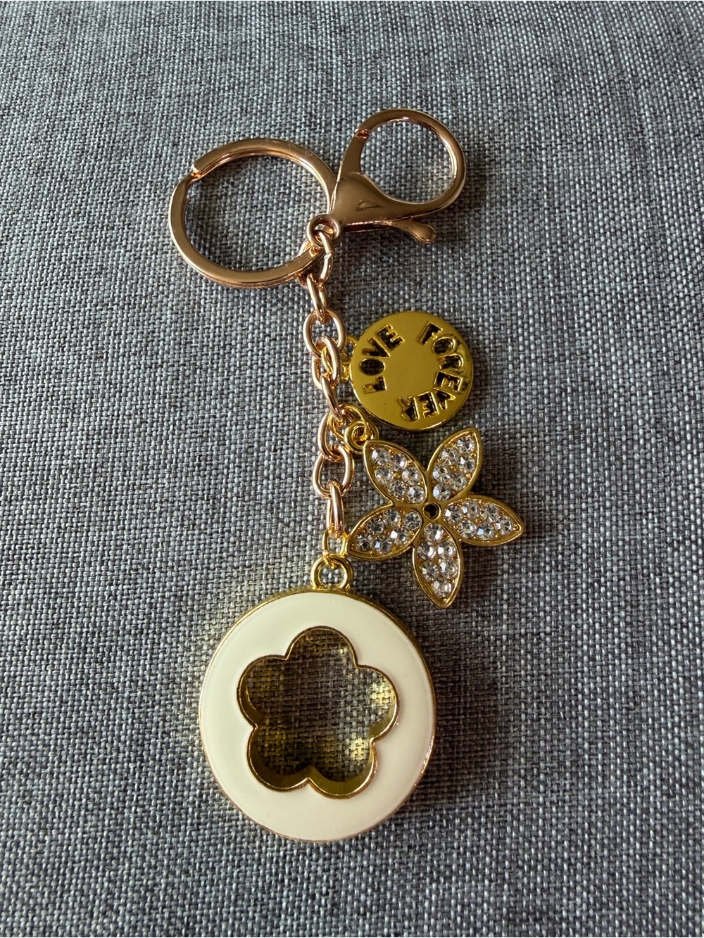 Gold-tone Floral & Enamel Charm Keychain - White Accent
